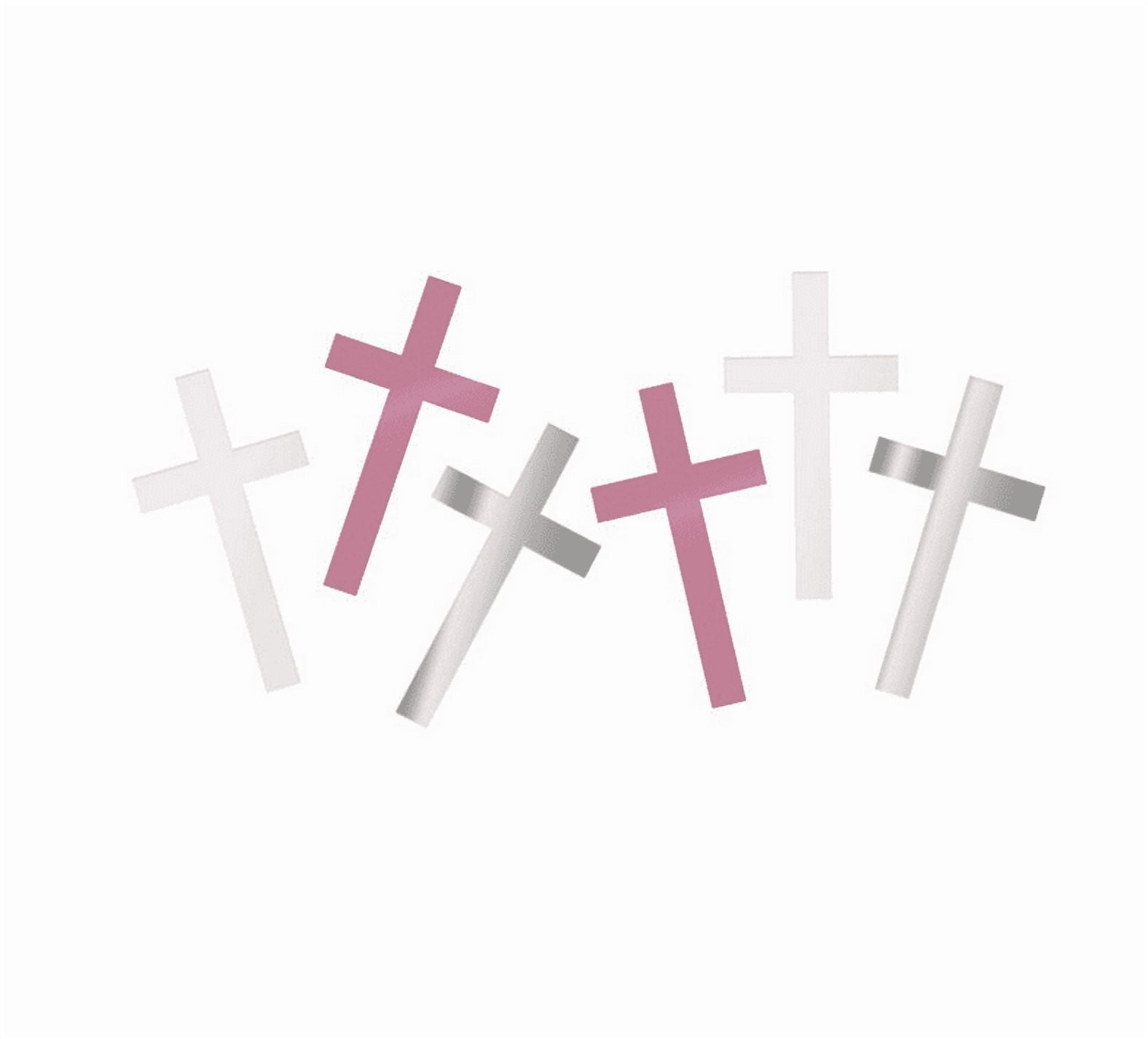 Fancy Pink Cross .5oz Confetti Silver Pink Baptism Confirmation ...