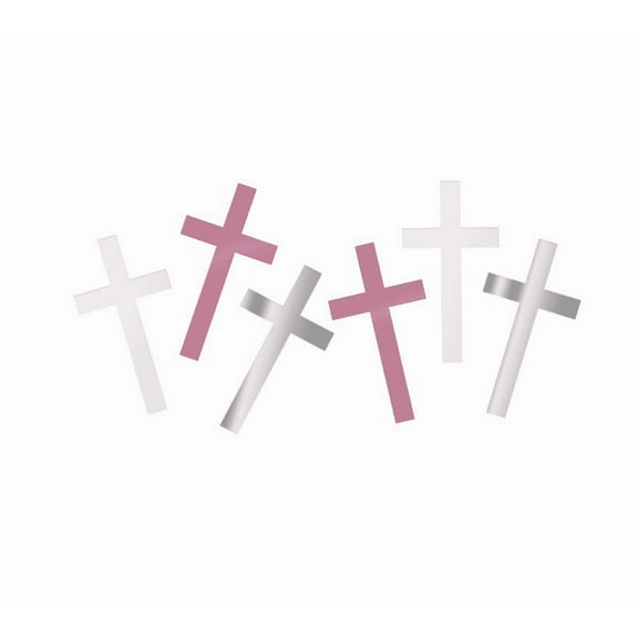 Fancy Pink Cross .5oz Confetti Silver Pink Baptism Confirmation Communion