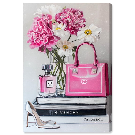 Fancy Pink Purse and Books Canvas Fashion Prints by Art Remedy, Gallery Wrapped, 36" x 54"