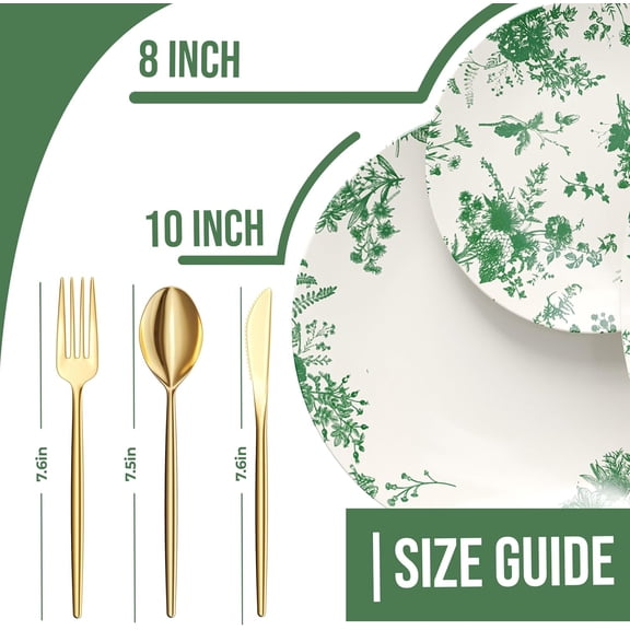 Fancy Plastic Dinnerware Sets 100 Pc Set 20 Guests Gold Silverware Disposable Plates Verdure Floral