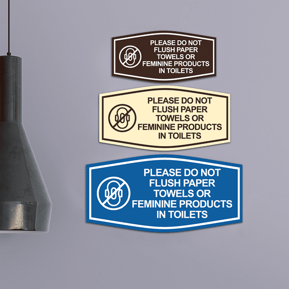 Fancy Please Do Not Flush Paper Towels or Feminine Products in Toilets (Pad) Sign (Navy Blue / White) - Large