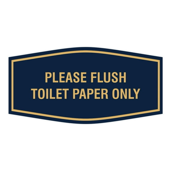 Fancy Please Flush Toilet Paper Only Sign (Navy Blue/Gold) - Medium