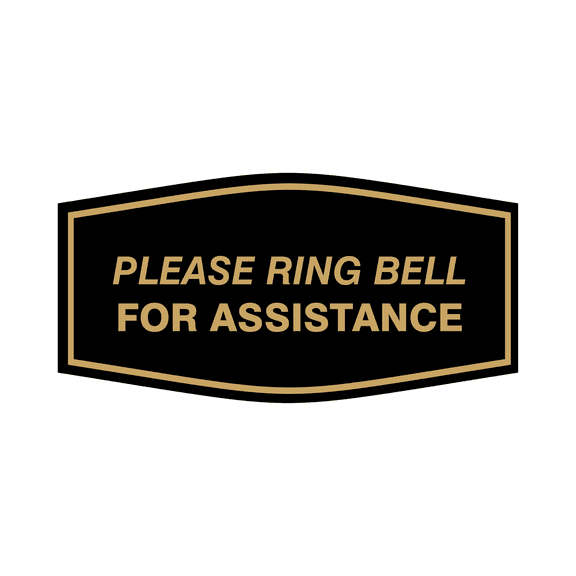 Fancy Please Ring Bell for Assistance Sign (Black /Gold) - Small