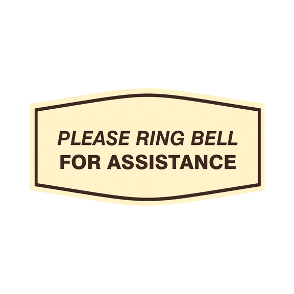 Fancy Please Ring Bell for Assistance Sign (Ivory/Dark Brown) - Large