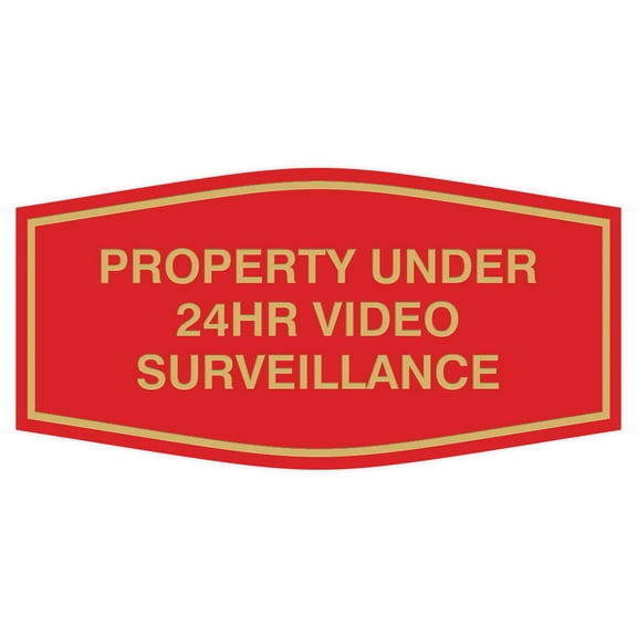 Fancy Property Under 24Hr Video Surveillance Sign (Red/Gold) - Medium