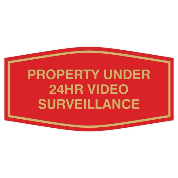 Fancy Property Under 24Hr Video Surveillance Sign (Red/Gold) - Small
