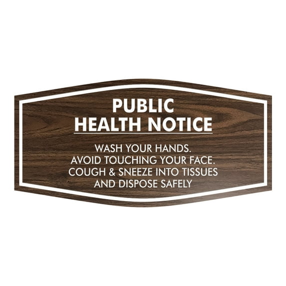 Fancy Public Health Notice Please Wash Your Hands Sign (Walnut) - Small 3x6"