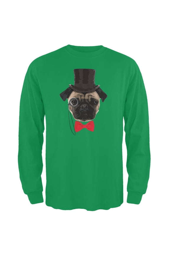 Fancy Pug Irish Green Adult Long Sleeve T-Shirt - Large