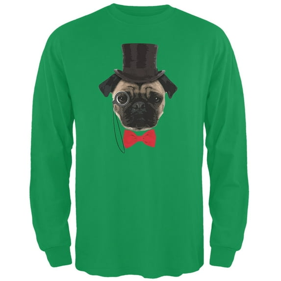 Fancy Pug Irish Green Adult Long Sleeve T-Shirt - Small