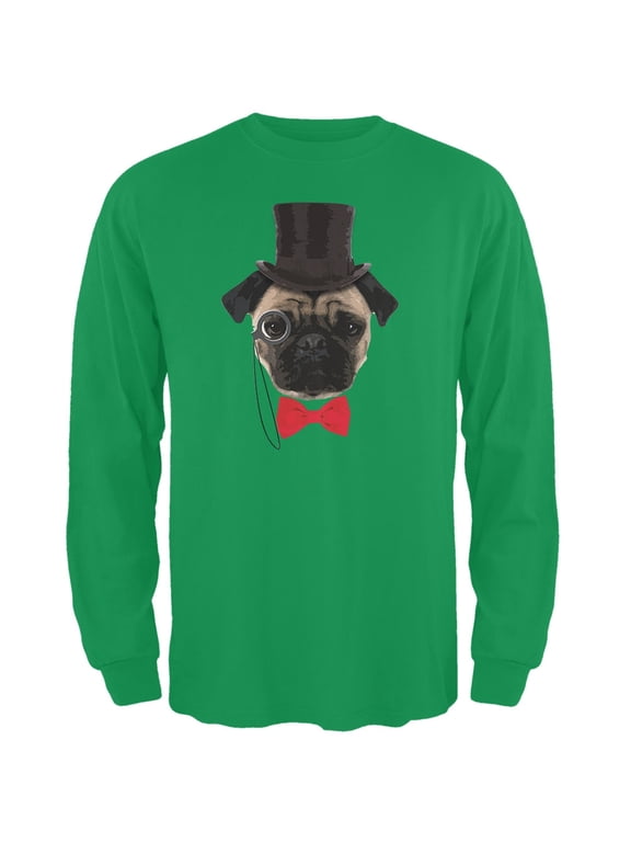 Fancy Pug Irish Green Adult Long Sleeve T-Shirt - Small