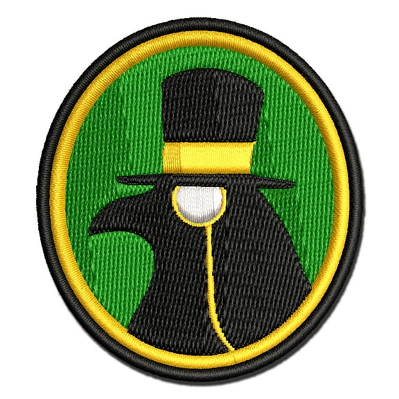 Fancy Raven Bird with Top Hat Monocle Applique Multi-Color Embroidered Hook & Loop Patch - 3 Inch Medium