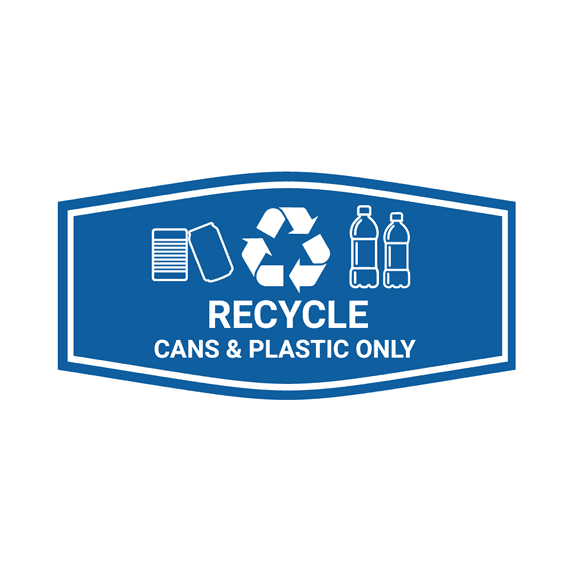 Fancy Recycle Cans & Plastic Only Sign (Blue) - Small