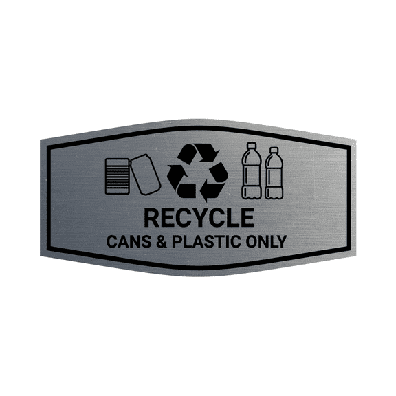 Fancy Recycle Cans & Plastic Only Sign (Brushed Silver) - Large