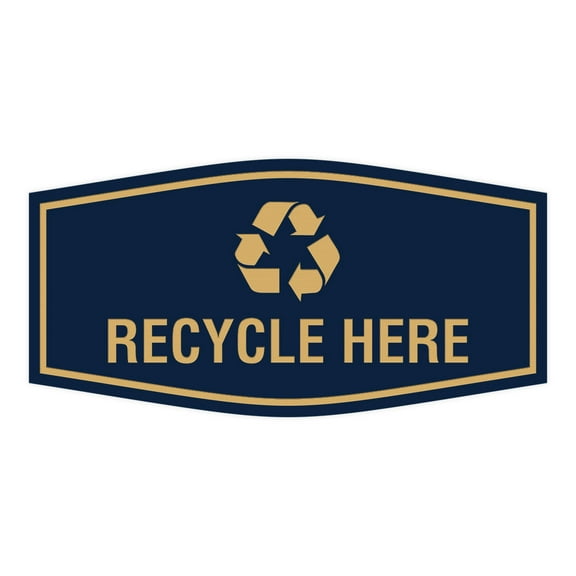 Fancy Recycle Here Sign (Navy Blue/Gold) - Small