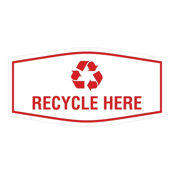 Fancy Recycle Here Sign (White/Red) - Large