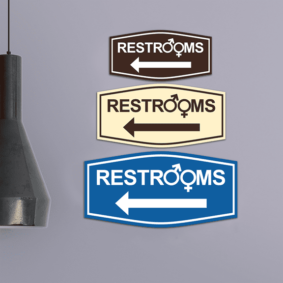 Fancy Restrooms Left Arrow (Gender Symbols) Sign (Black) - Large