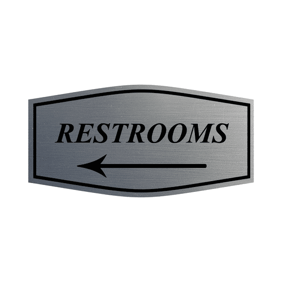 Fancy Restrooms Left Arrow Sign (Brushed Silver) - Large
