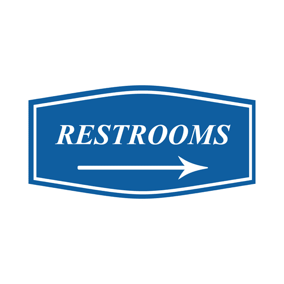 Fancy Restrooms Right Arrow Sign (Blue) - Small