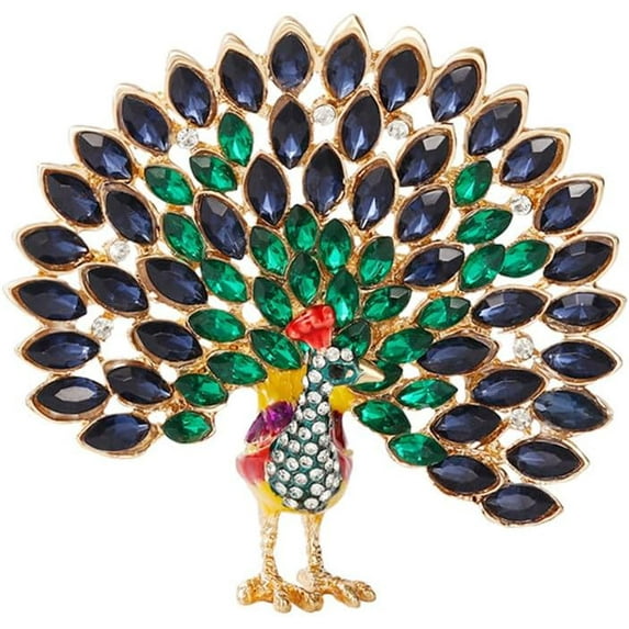 Fancy Rhinestone Big Peacock Brooch Pin for Women Gold Plated Fashion Exquisite Exaggerated Crystal Bird Tail Animal Brooches Lapel Pins Wedding Costume Accessories Jewelry