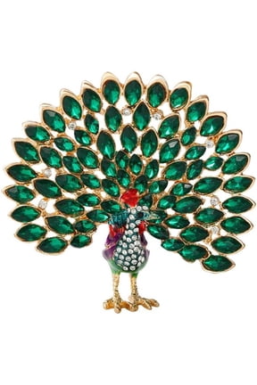 Fancy Rhinestone Big Peacock Brooch Pin for Women Gold Plated Fashion Exquisite Exaggerated Crystal Bird Tail Animal Brooches Lapel Pins Wedding Costume Accessories Jewelry