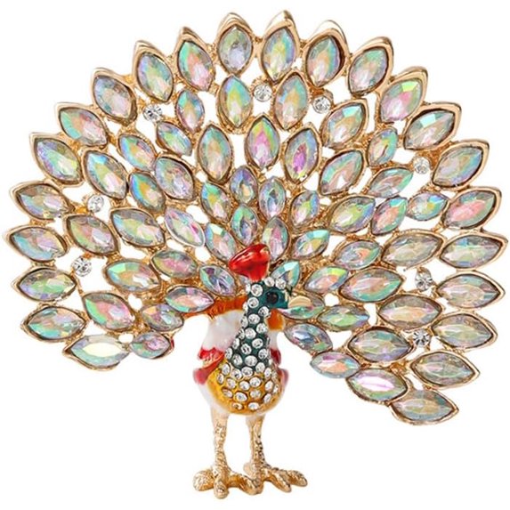 Fancy Rhinestone Big Peacock Brooch Pin for Women Gold Plated Fashion Exquisite Exaggerated Crystal Bird Tail Animal Brooches Lapel Pins Wedding Costume Accessories Jewelry