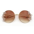 thumbnail image 1 of Fancy Rhinestone Floral Trim Round Circle Lens Wavy Arm Sunglasses Gold - Brown, 1 of 8