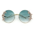 thumbnail image 1 of Fancy Rhinestone Floral Trim Round Circle Lens Wavy Arm Sunglasses Gold - Green, 1 of 6