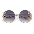 thumbnail image 1 of Fancy Rhinestone Floral Trim Round Circle Lens Wavy Arm Sunglasses Gold - Smoke, 1 of 8
