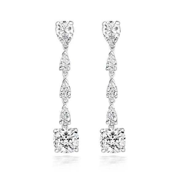 Fancy Rhodiumed 925 Sterling Silver Women Drop Earrings with Cubic Zirconia/CZ