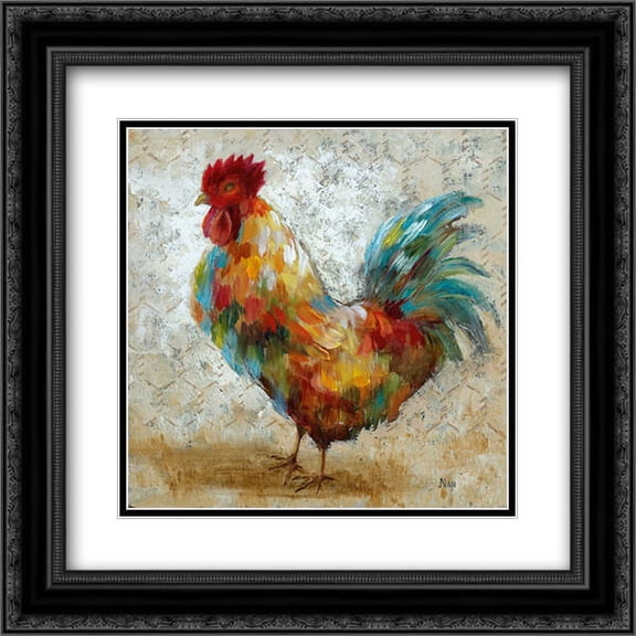 Fancy Rooster II 2x Matted 20x20 Black Ornate Framed Art Print by Nan
