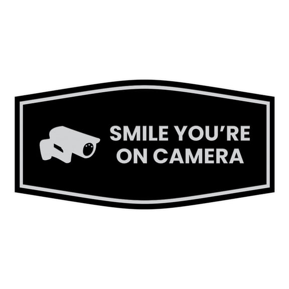 Fancy Smile You're On Camera Sign (Black / Silver) - Small