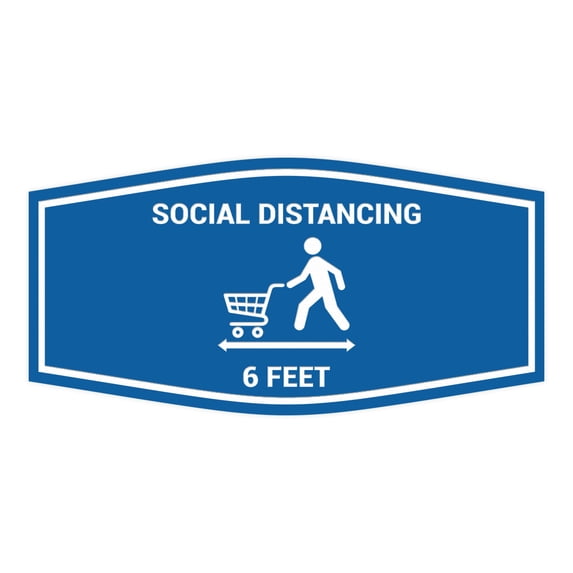 Fancy Social Distancing Sign (Blue) - Large 4.5x9"