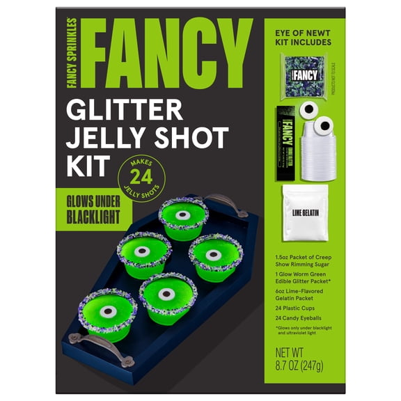 Fancy Sprinkles Eye of Newt Glitter and Glow Jelly Shot Gelatin Powder Mix Kit, Unflavored, 8.7 oz Box