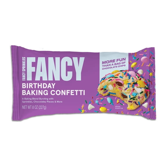 Fancy Sprinkles Birthday Baking Confetti with Sprinkles and Candy-Coated Chocolate Pieces, 8 oz Bag