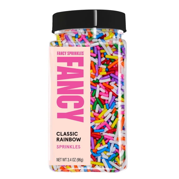 Fancy Sprinkles Classic Rainbow Crunchy Jimmies, Dessert Sprinkles, 3.4 oz