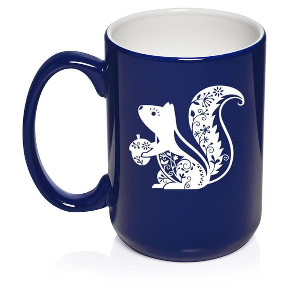 Fancy Squirrel Ceramic Coffee Mug Tea Cup Gift for Her, Women, Daughter, Mom, Wife, Family, Coworker, Boss, Sister, Grandma, Friend, Birthday, Cute, Friend, Squirrel Appreciation (15oz Blue)