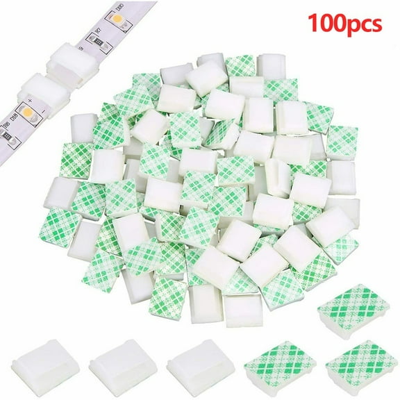 Fancy Strip Light Mounting Clips, Self-Adhesive Strip Brackets Holder, 100-Pack Clamps Fix Light Strip 10mm Green