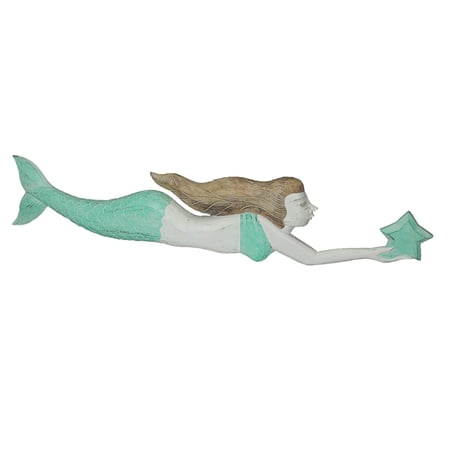 Fancy That 39 inch Wood Carved Mermaid Sculpture Standee Statue Home Decor Art