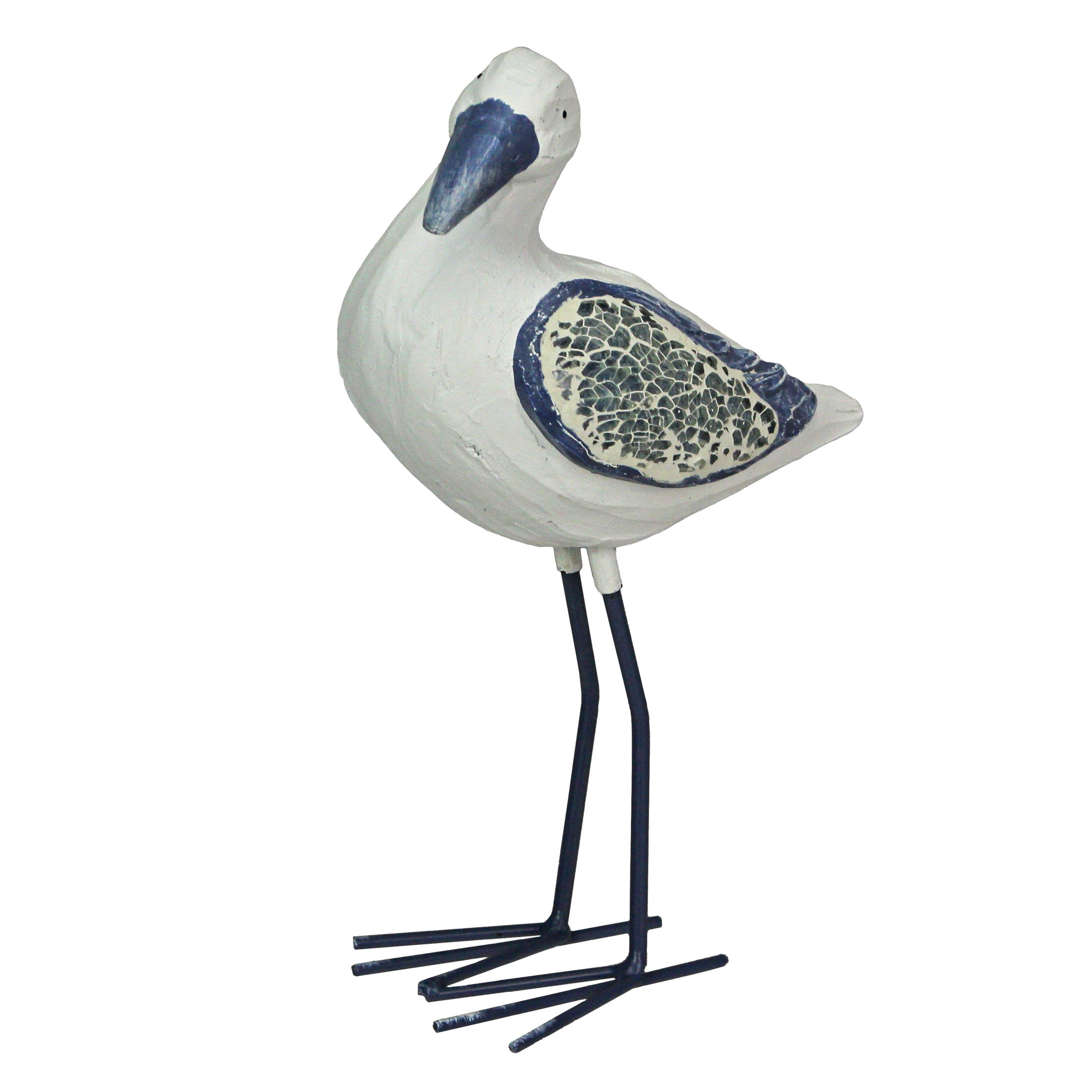 Blue and White Mosaic Wood Seagull Coastal Garden Statue