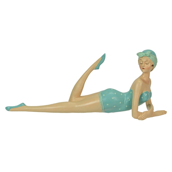Fancy That Retro Beach Girl Posing In Sage Green Polka Dot Swimsuit Figurine