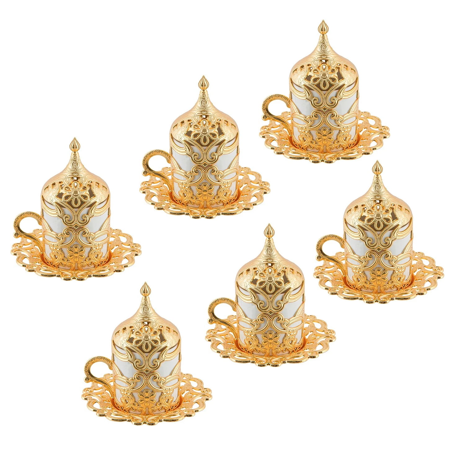 Fancy Turkish Coffee Cup Set of 6 with Floral Motif, Gold Espresso Cups ...