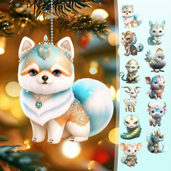 Fancy Twelve Buddha Animals Acrylic Flat Christmas Pendant Car Rearview Mirror Hanging 3.15 Inch