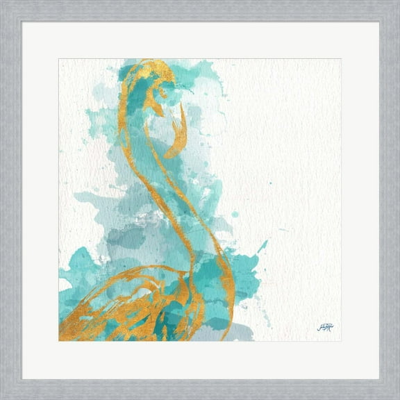 Fancy Watercolor Flamingo by Julie DeRice, Framed Wall Art, 19.5W x 19.5H