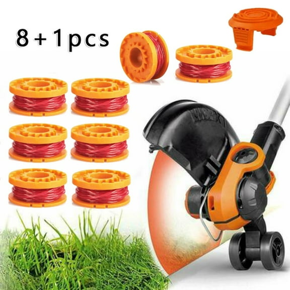 Fancy Weed Eater Replacement Spools line for Worx WG154 WG163 WG180 WG175 WG155 WG151 WG160, 8 Spools & 1 Cap Orange