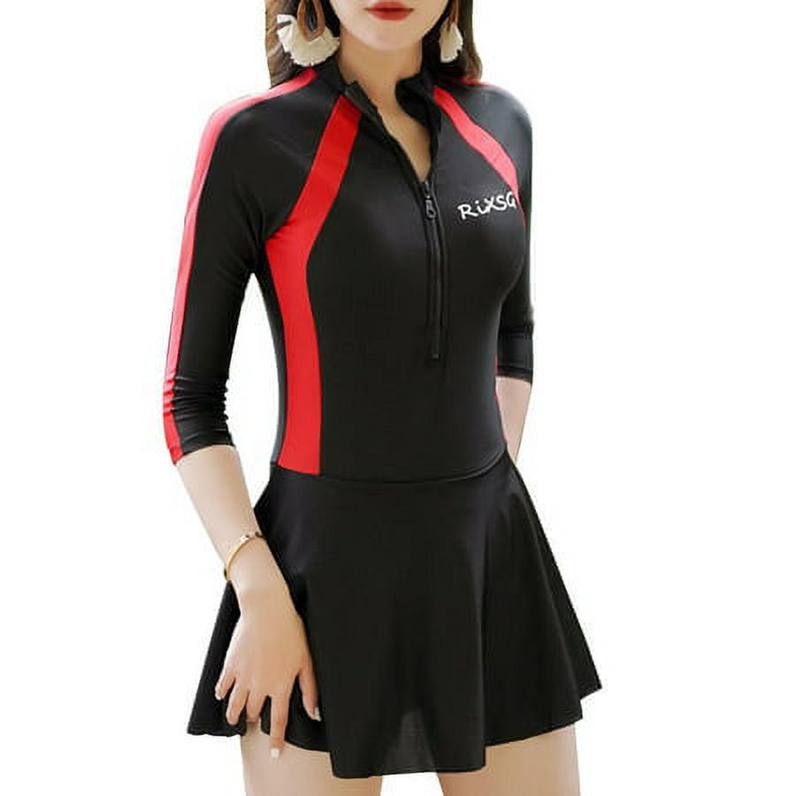 Fancy Women Siamese Long Sleeve Swimsuit Surfing Wetsuit Swimdress