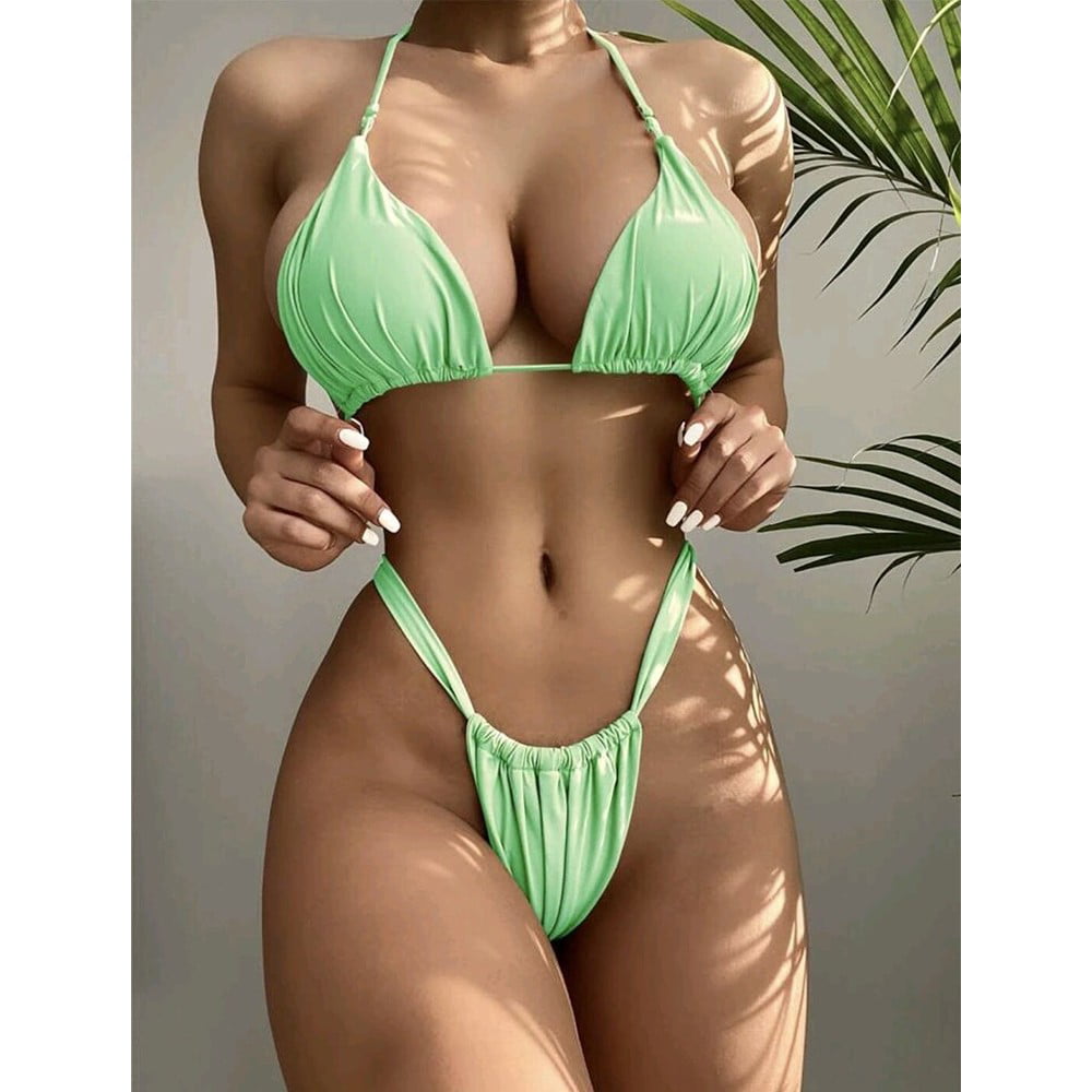 Fashion (Dark Green)Amazing Brazilian Bikini Micro Mini String Bikini Set  Cheap Strappy Swimsuit Female Vintage Knitting Swimwear Women 2023 SHA @  Best Price Online