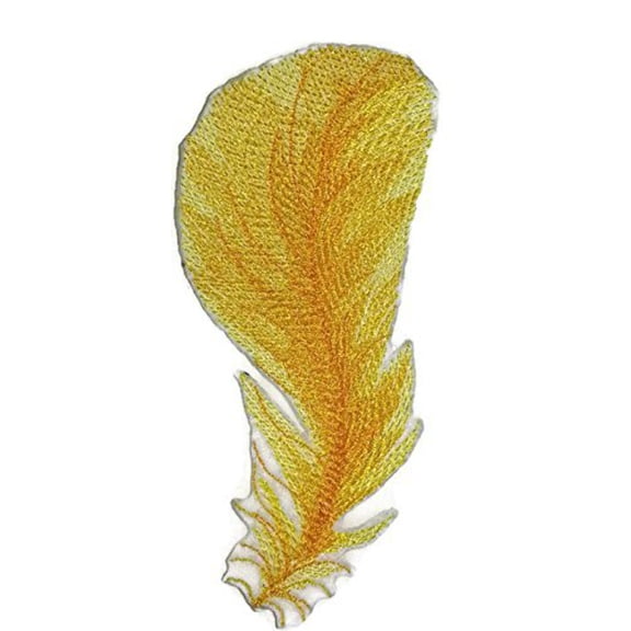 Fancy Yellow Bird Feather Embroidered Iron on/Sew patch [ 5.5" X 2.5" ]