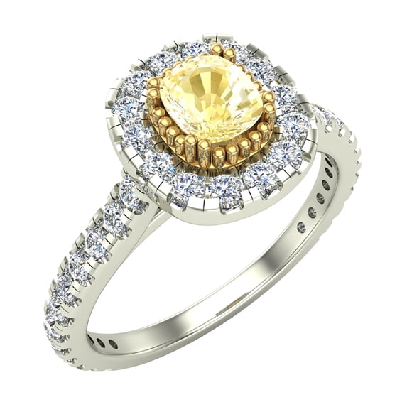 Fancy Yellow Diamond Engagement Rings 18K Gold Cushion Cut Halo Style 1.10 CT TW