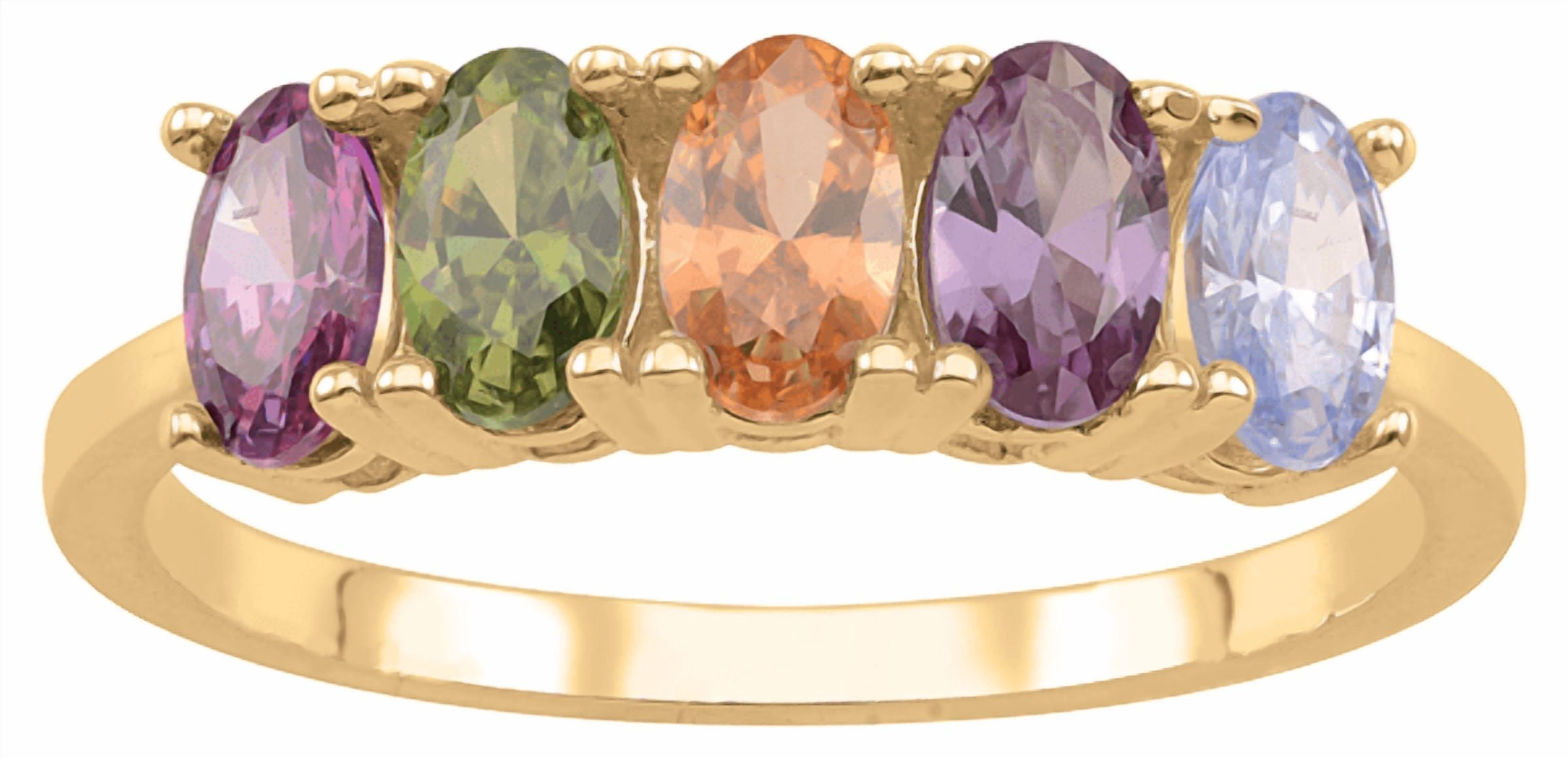 Fancy Oval Shaped Stone Family Ring by Jewlster in Gold Plated Sterling Silver