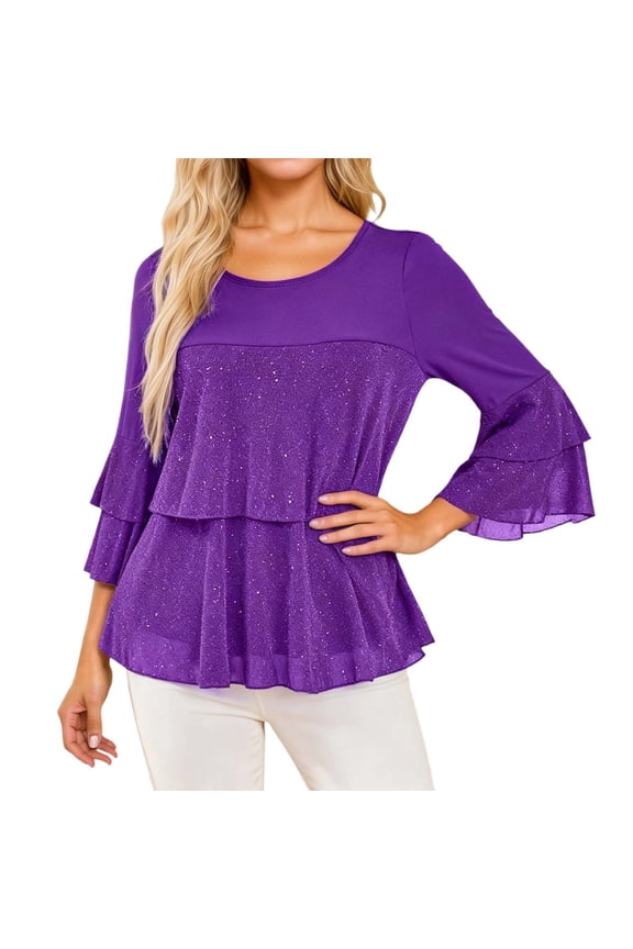 Fancy tops for women Knitted Blend Sequin Layered Loose Fit Casual With Flowy Sleeves For Comfortable Daily Wear